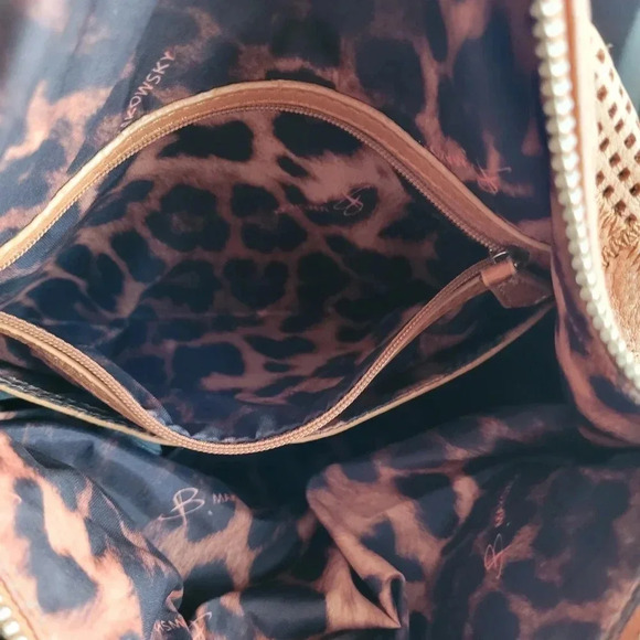 B. MARKOWSKY XL BOHO leather pebbled perforated Patchwork shoulder bag purse TAN - Picture 11 of 15